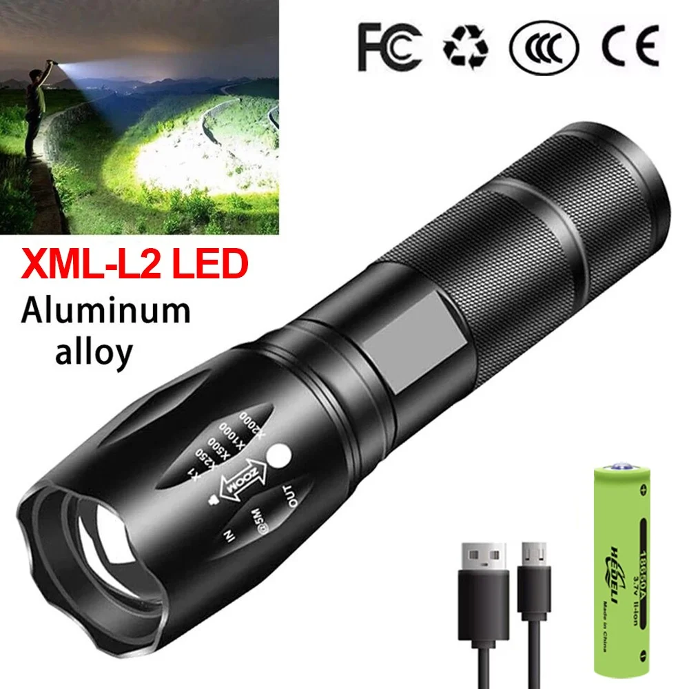 

LED flashlight 100000LM Ultra Bright XM-L2 LED Torch Powerful Rechargeable Flash light 18650 Waterproof Zoomable Camping Lantern