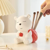creative white bear figurines for interior nordic home decor resin animal statue pen holder makeup brush organizer desktop decor