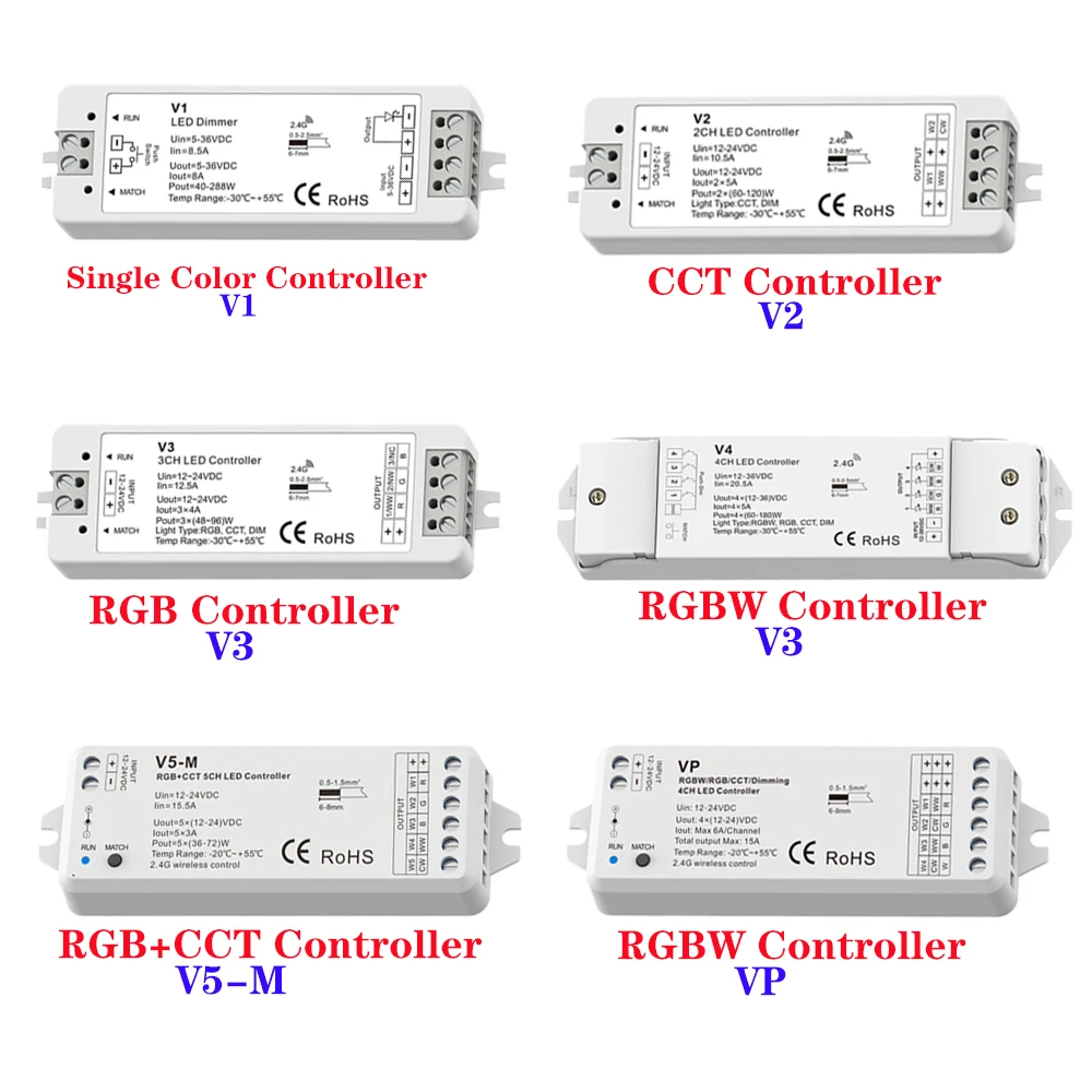 

Skydance 1CH 3CH 4CH 5CH LED Controller DC12V-24V Single Color CCT RGB RGBW RGBWW 2.4G RF Controller