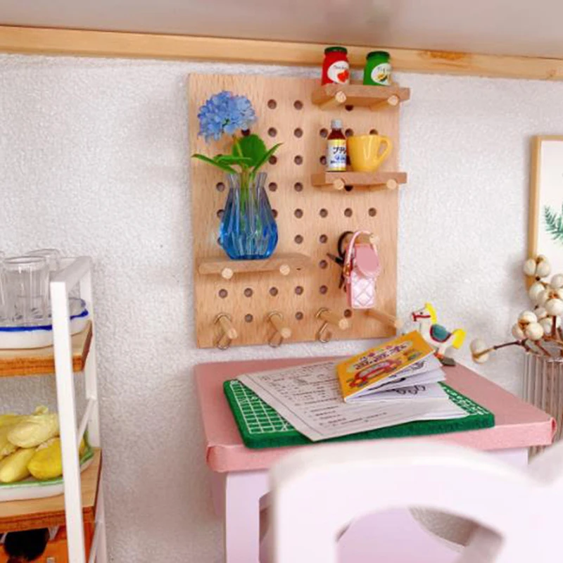 

1 Set 1:12 Dollhouse Miniature Wooden Hole Board Storage Rack Furniture Accessories Doll House Toys for Children