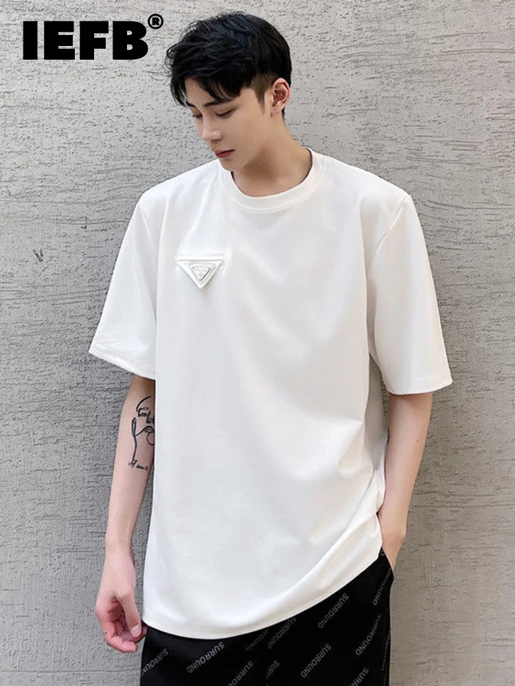 

IEFB Men Versatile Triangle Pocket Short SleeveT-shirt Solid Color New Style Personalized 2022 Fashion Design Loose 9A2059