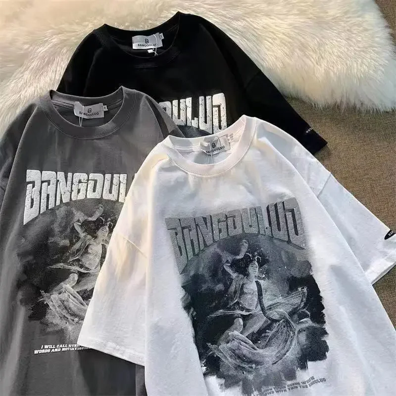 топы с принтом одежда футболка рок корейский стиль аниме японский черная