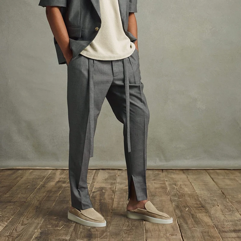 

Ribbons Soild Gray Black Straight Suit Pants Mens Sashes Oversize Loose Casual Track Pants Hip Hop Baggy Trousers