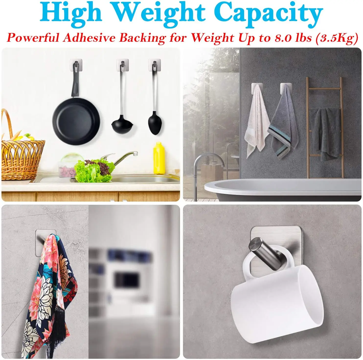 

Adhesive Wall Heavy Duty Hook for Hanging Wall Hanger Stick on Shower Home Bathroom Kitchen Door Ideal for Robes Umbrella 4PC
