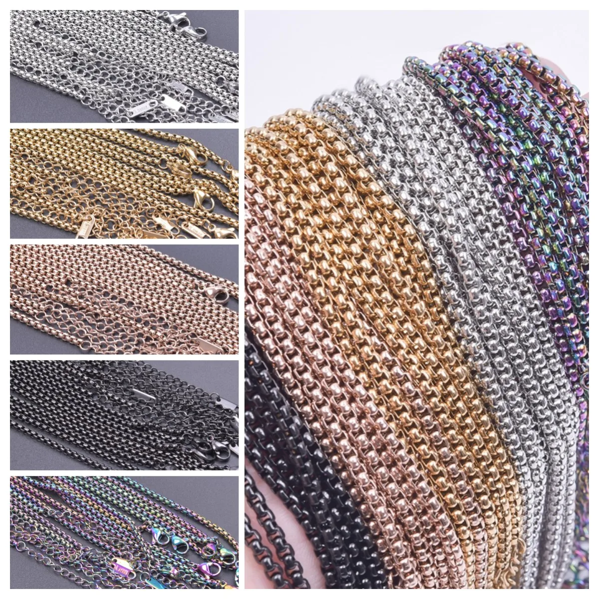 

1pc 304Stainless Steel Square Pearl Chain Necklaces Figaro Chain For Women Men DIY Pendant Necklace Jewelry Handmad Accessories