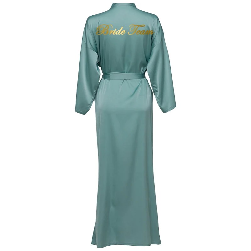 Silk Satin Long Robes Long Sleeve Dusty Green Custom Bridesmaid Robes Bride Robe Women Long Wedding Bathrobe and Homewear