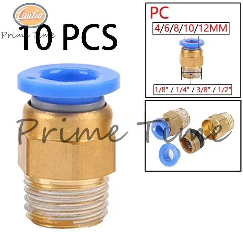 10 buah konektor София pneumatik Pas PC 4 мм 6 8 12 benang 1/4 &quot1/8" 3/8 1/2 selang Фитинг pipa Artik