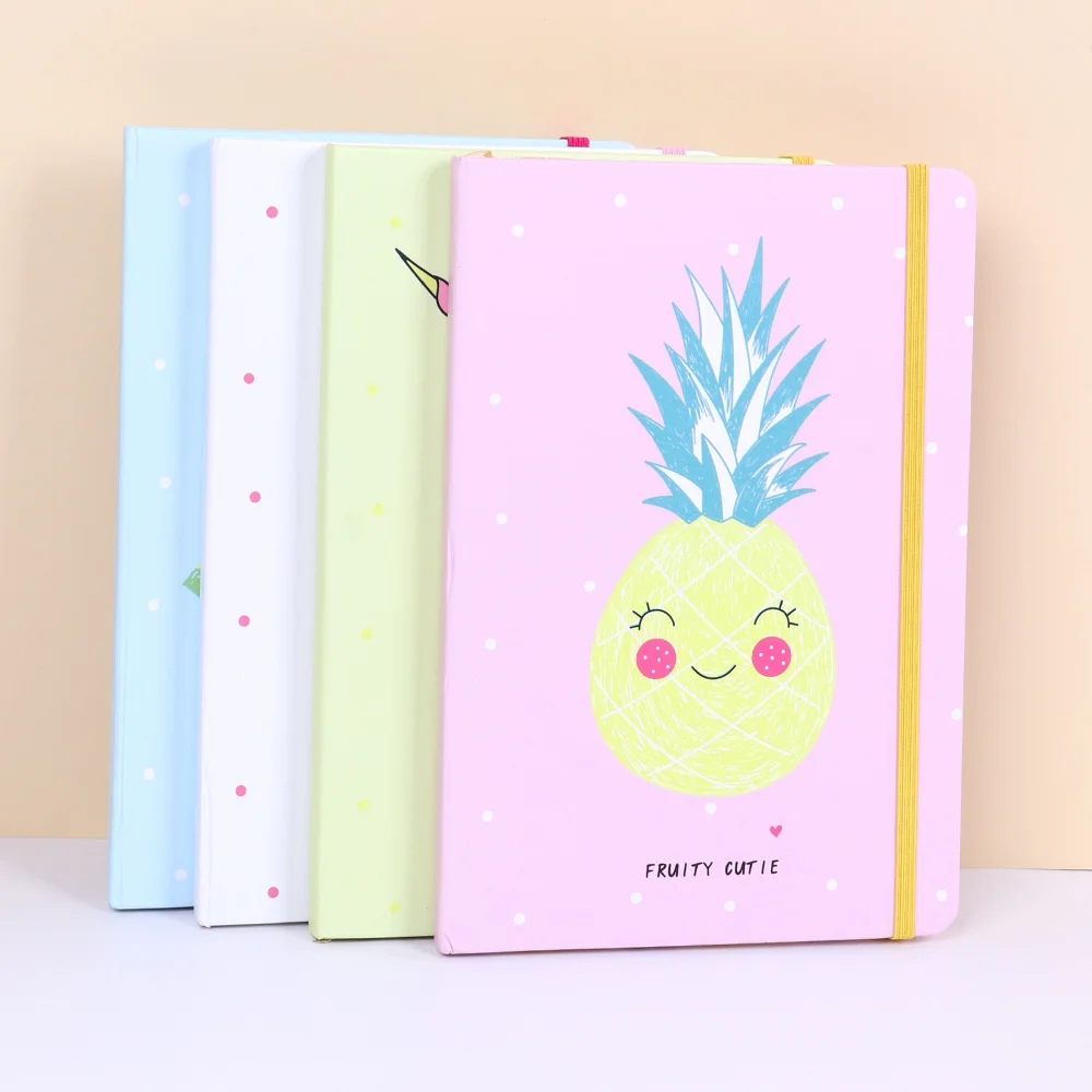 

Cartoon Cute Fruit Strap Hardbound Notebook Student Supplies Mini Diary Creative Personality Notebook