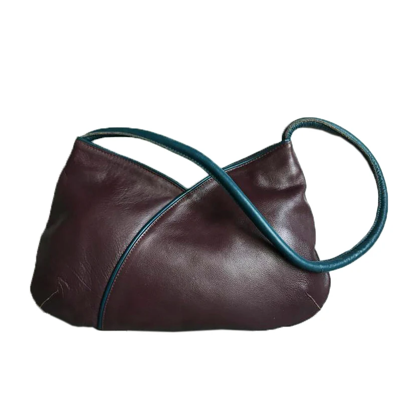 Women's Middle-Ancient Bag Special-Interest Design 2021 New Retro Patchwork Pocket Bag Soft Leather Portable Shoulder Bag
