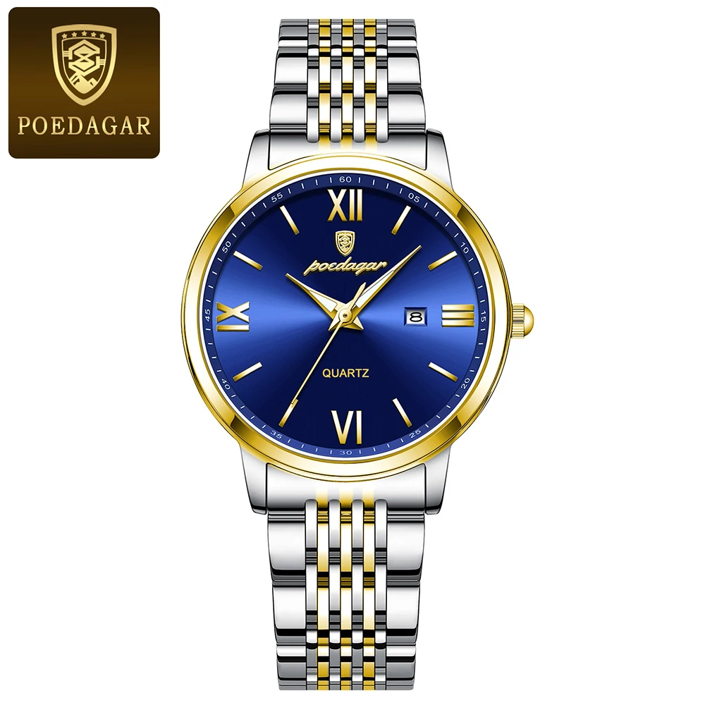 POEDAGAR Ladies Watches Top Brand Luxury Fashion Stainless Steel Blue Quartz Watch Women Waterproof Wristwatch Relogio Feminino