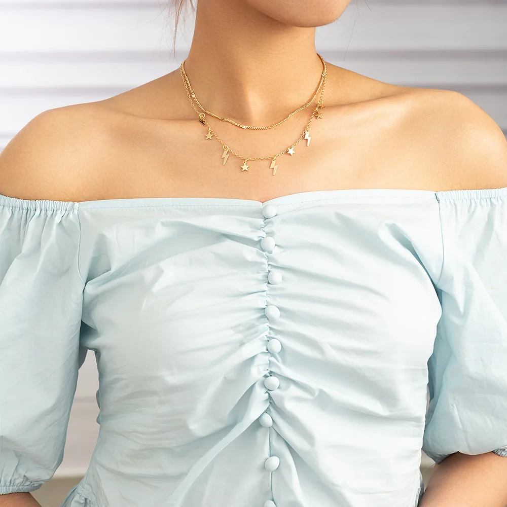

Простое дизайнерское Ожерелье Подвеска Звезда Луна элегантное многослойное украшение для женщин