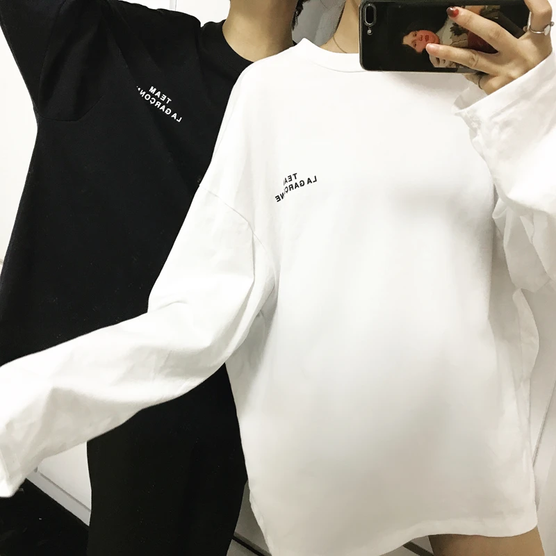 Весенняя женская футболка с длинным рукавом Повседневные базовые Топы для пар