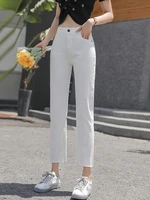 solid stretch women jeans casual high waist street wear ankle length straight leg summer denim pants for ladies 2022 pocket