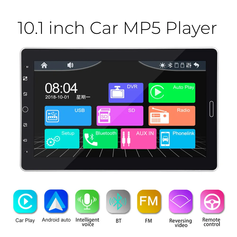 

Full Touch Screen 1 Din 10.1 INCH Car MP5 Multimedia Video Player BT FM Mirrorlink Carplay Video Audio System MP5 Player
