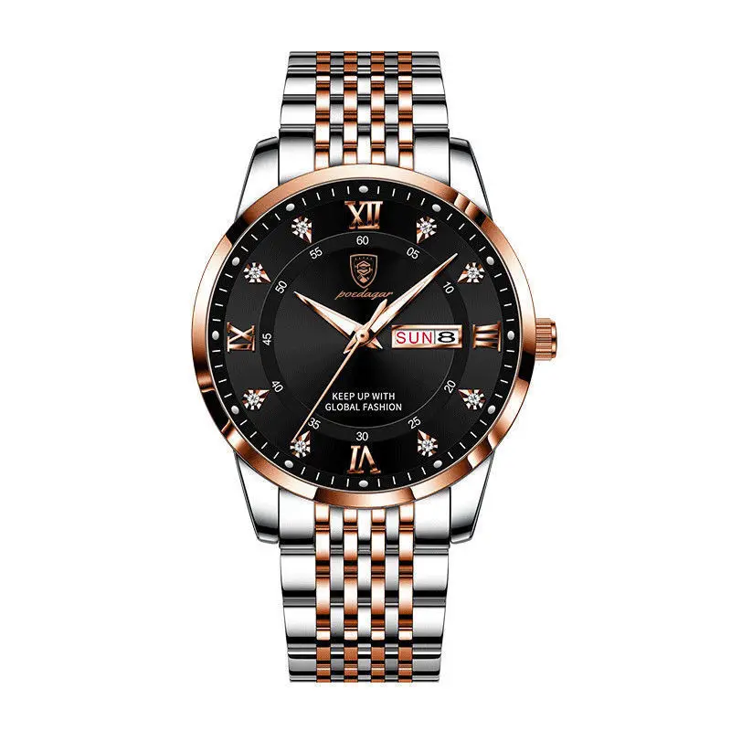 Popular new men's business quartz watch waterproof luminous calendar steel band wrist watch elite style with box