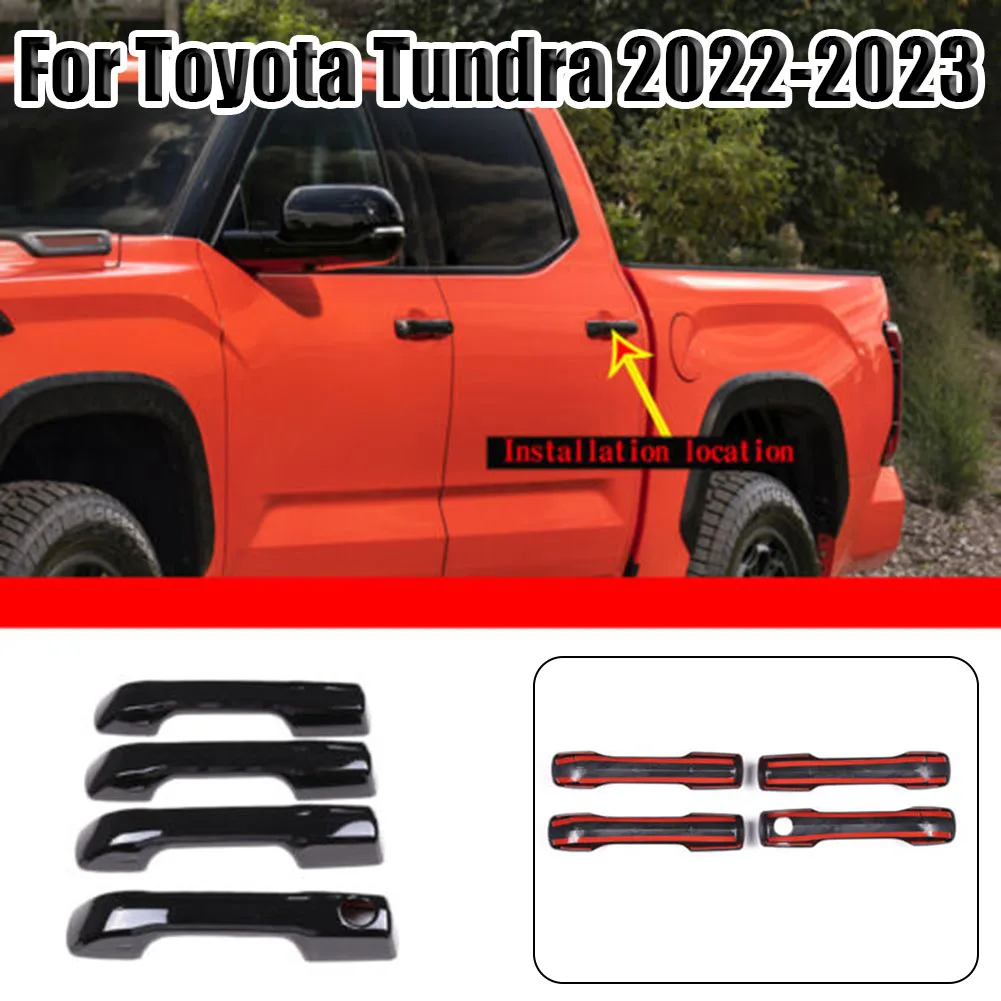 

4Pcs Car Black Outer Exterior Side Door Handle Cover Trim For Toyota Tundra 2022-2023 High Quality Quality Car Accessories