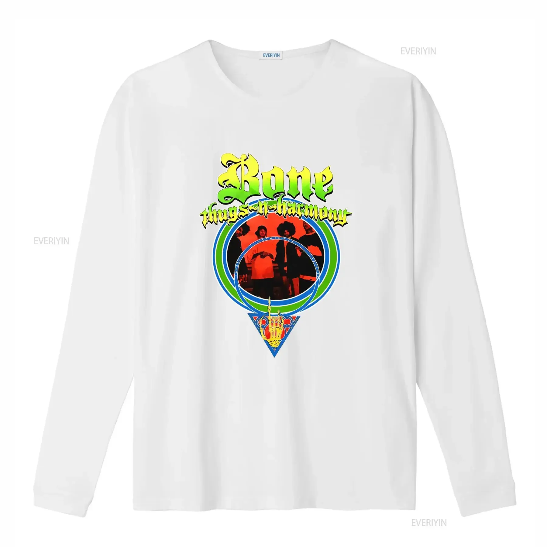 Фото Оригинальная футболка BONE THUGS N HARMONY I E S Slim Fit, черная, с дизайном группы, винтажная, с эффектом потертости, унисекс, стильная, универсальная, мужская, слегка состаренная. №4