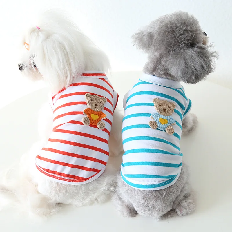 

Летняя голубая дышащая футболка в полоску для маленьких собак и чихуахуа