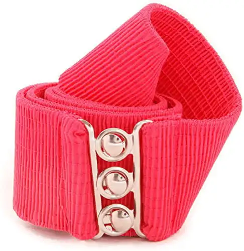 Vintage Child Elastic Cinch Stretch Belt Metal Hook and Eye Clasp Buckle Elastic Core Cotton Cove (Raspberry / Small )