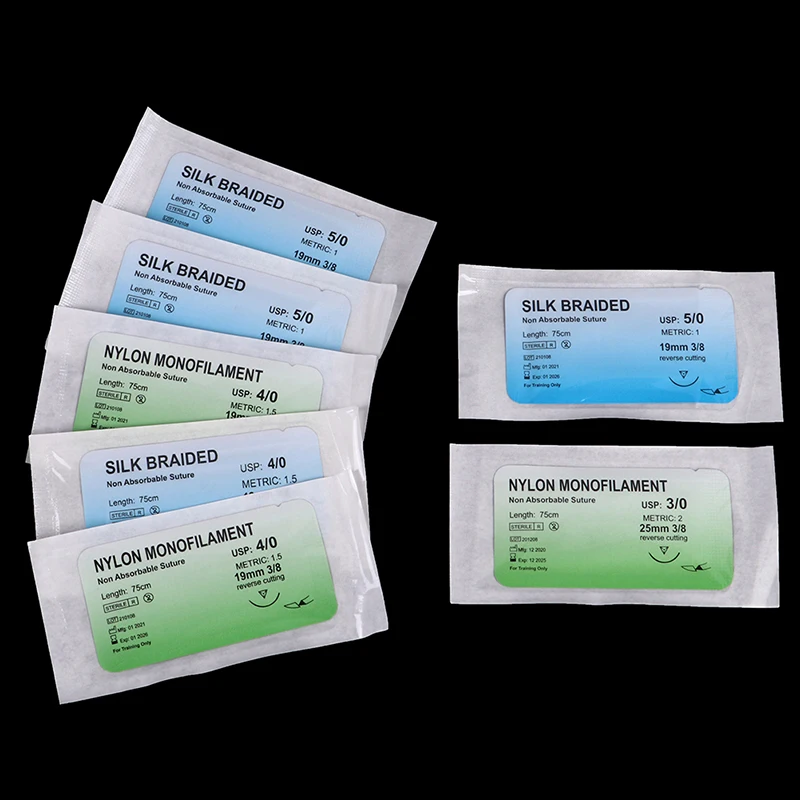 

20Pcs 75cm 3/0 4/0 5/0 Medical Needle Suture Nylon Monofilament Thread Suture Practice Kit Teaching Demonstrations Exercises