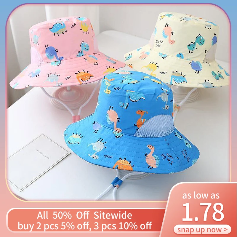 

Cartoon Print Baby Summer Hat Mesh Cool Breathable Children Fisherman Hat Wide Brim Outdoor Beach Sun Visors Boy Girl Bonnet