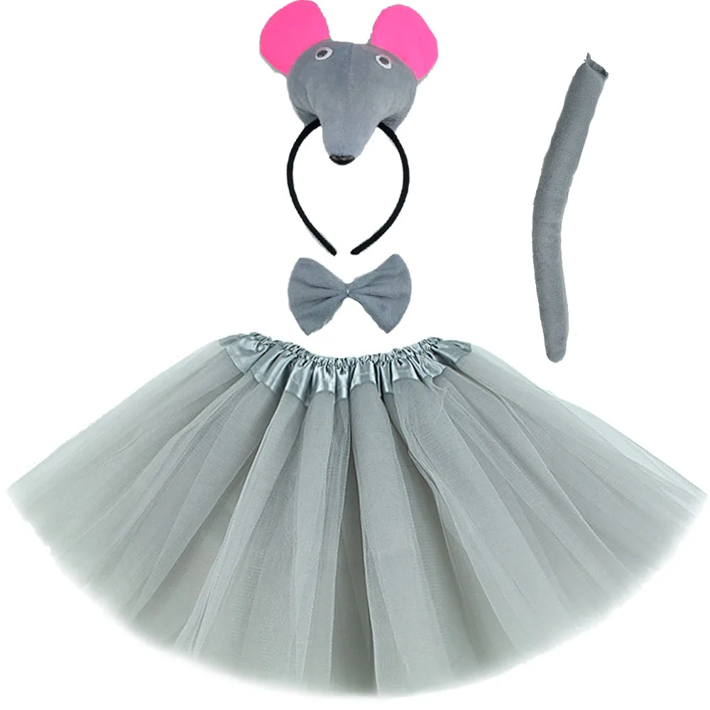 Women Girl Kids Animal Ear Headband Tail Tie Skirt Tutu Mouse Rat Costume  Birthday Party Props  Cosplay Halloween Christmas