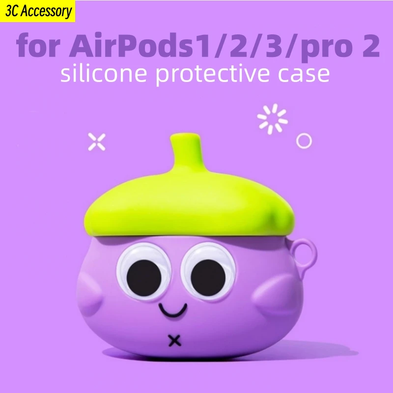 

3D Earphone Case for Airpods Pro 2 Silicone Eyes Eggplant Cartoon Protective Cover for airpods 1/2 Cute Creative for Airpods 3