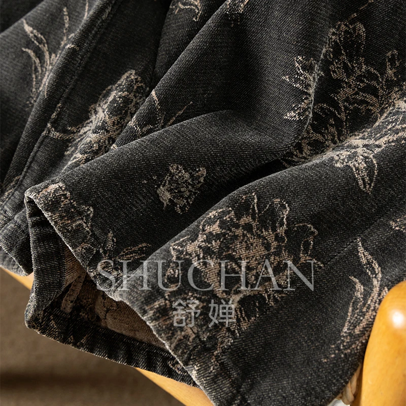 Зимние флокированные жаккардовые прямые широкие джинсовые брюки женские джинсы