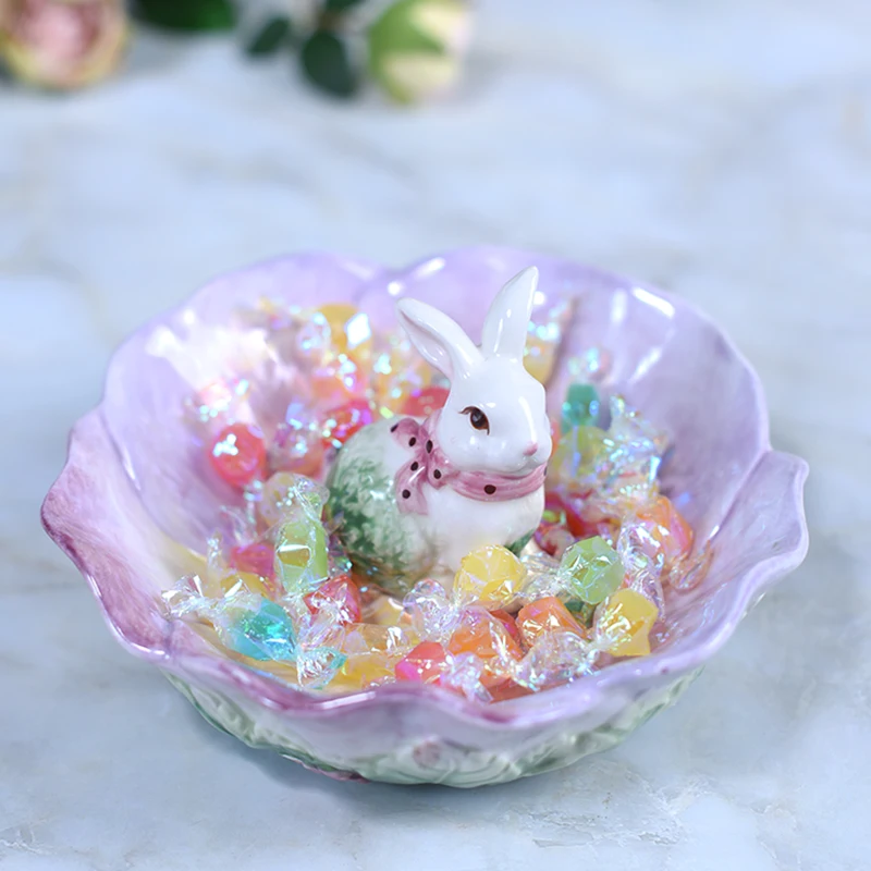 

Rabbit Ceramic Dried Fruit Plate Candy Storage Tray Home Decor Wedding Decoration Living Room Key Fruit Tray Salad Plate Bowl