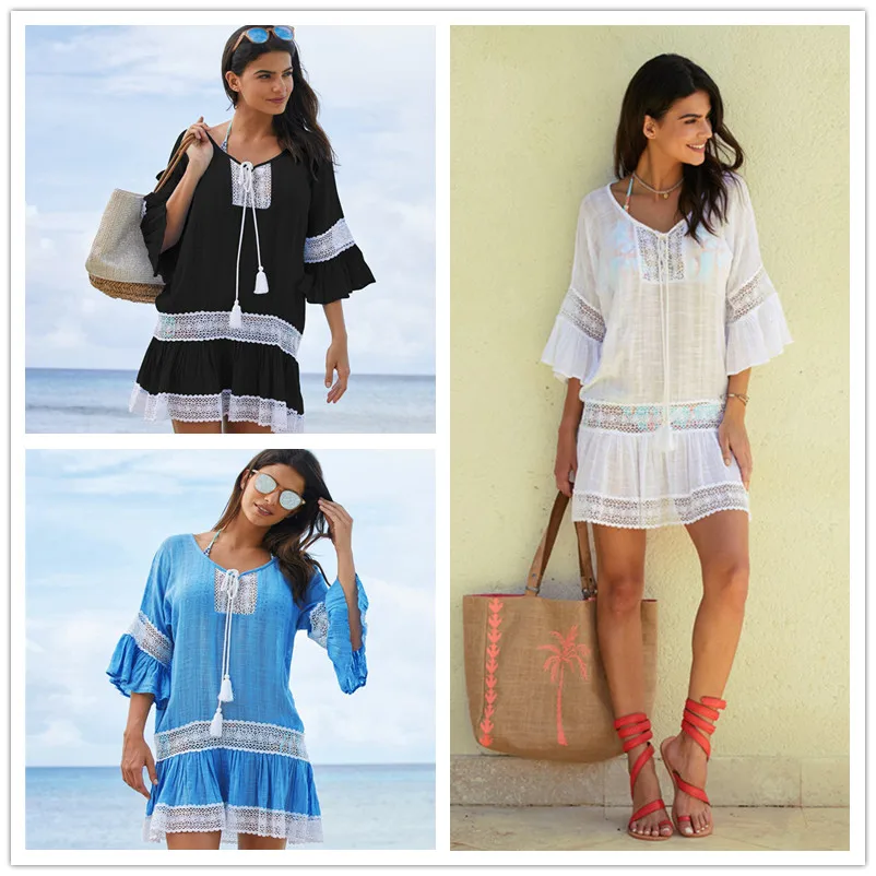 Пляжная накидка женская кружевное пляжное платье туника вязаный крючком