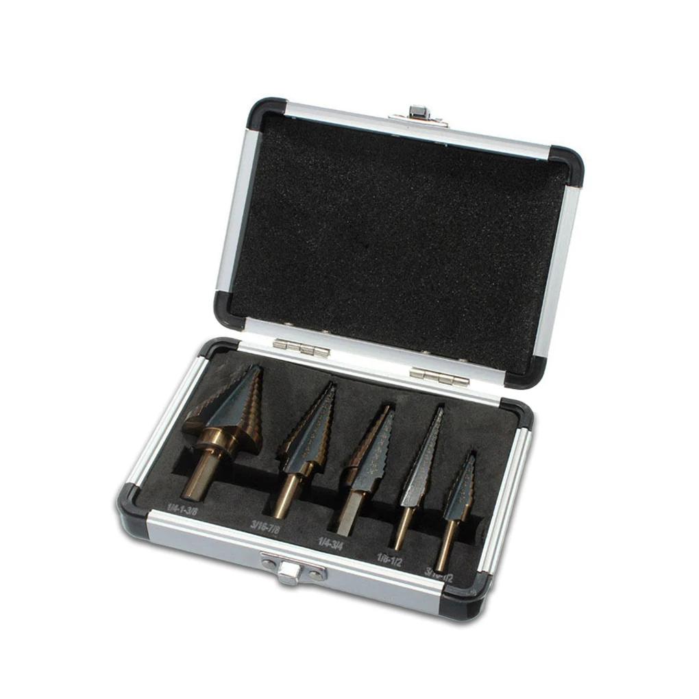 

5x Step Drill Bit Woodworking Metalworking Plastic High-speed Steel Drilling Bits Wood Carpentry Replacement Tools