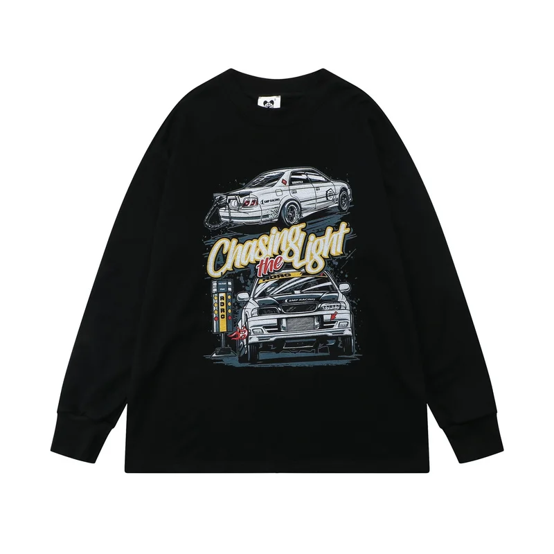 

Mens Japanese Sports Car Printed Sweatshirts Male Black Hoodies Long Sleeve Pullover Unisex Oversize Retro Top Round Neck Tops