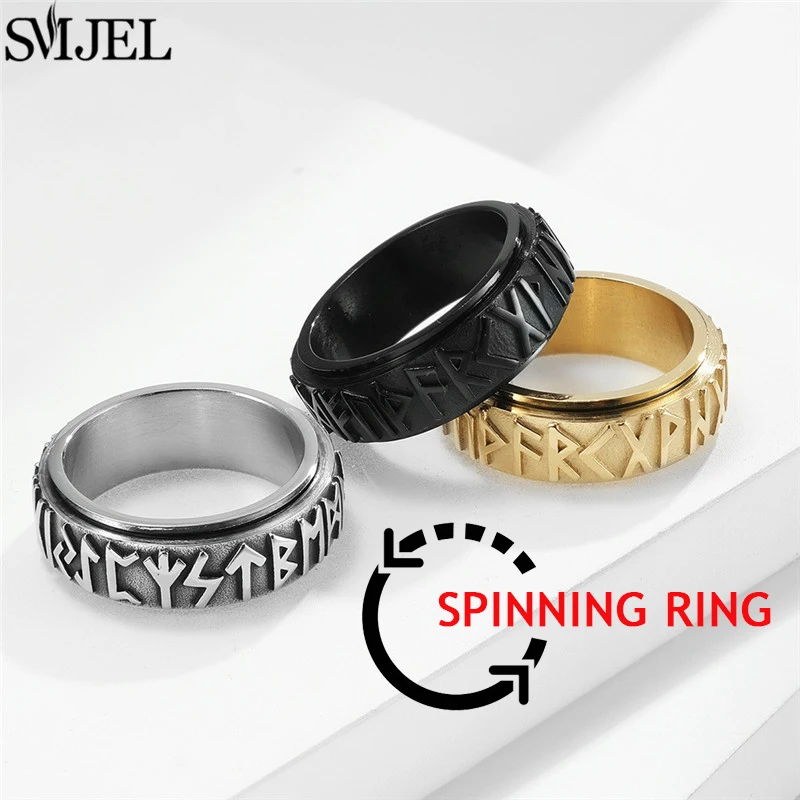 

2022 Stainless Steel Anxiety Ring For Men Women Fashion Jewelry Rune Words Odin Norse Viking Amulet Spinner Rings Wedding Gift