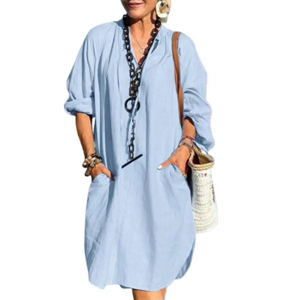 

Casual Loose Women Shirt Solid Color Single-breasted Dress Comfortable Elegant Women Spring Dress for Beach Female Dres Vestidos