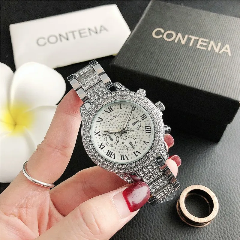 

Топ 2023, Роскошные Кварцевые часы Contena, женские наручные часы со сверлом, часы для партнеров, подарок для девушки
