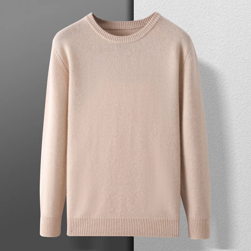 Мужской пуловер из 100% козьего кашемира с круглым вырезом свитер базовый