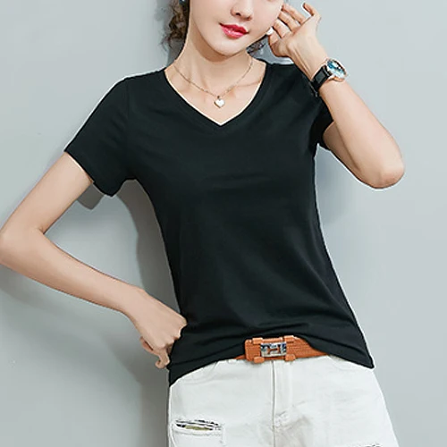 

무지 브이넥 반팔 티셔츠 1413