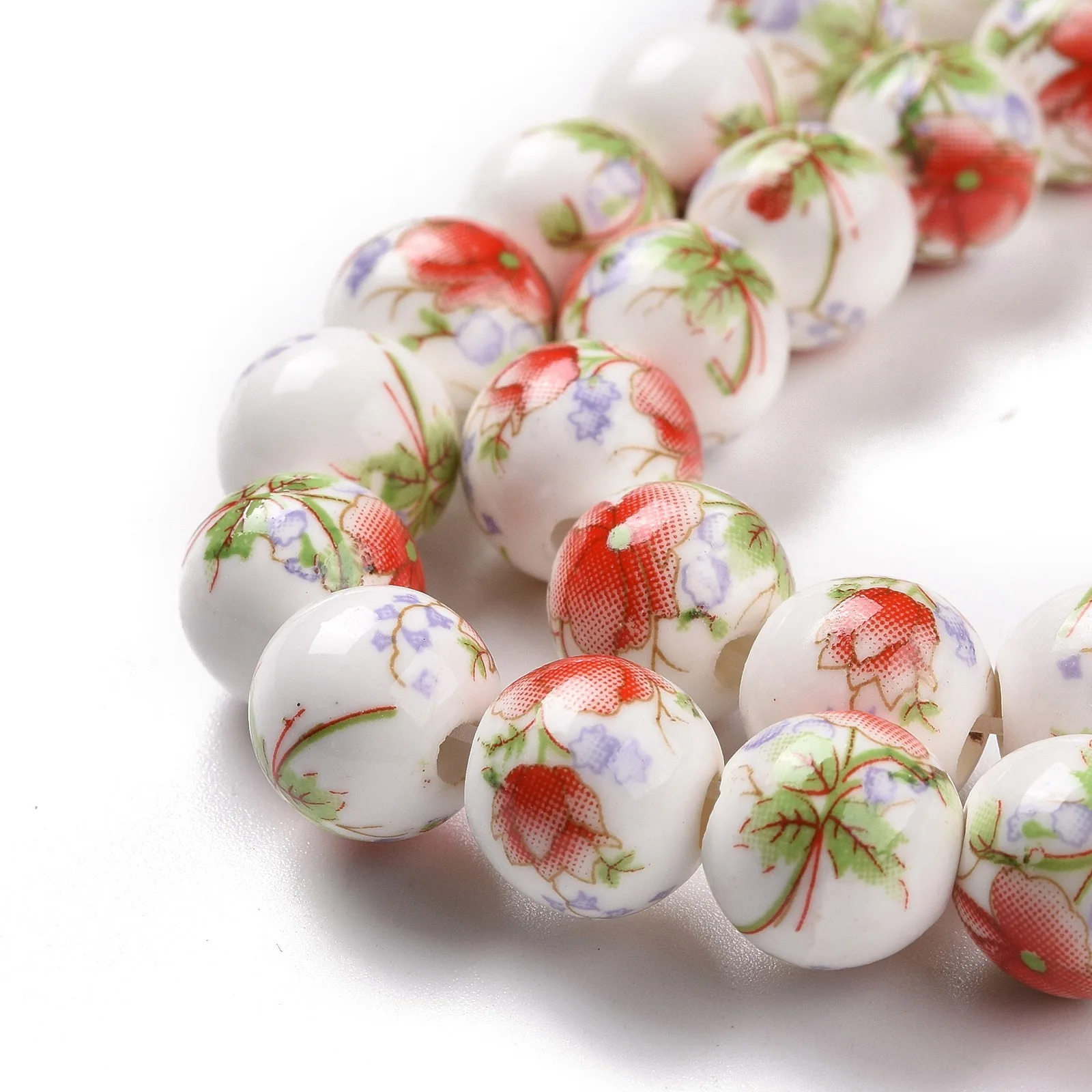 

3 Strands 10mm Handmade Flower Printed Porcelain Beads Loose Round Spacer Ceramic Beads For Necklace Bracelet DIY Jewelry Making