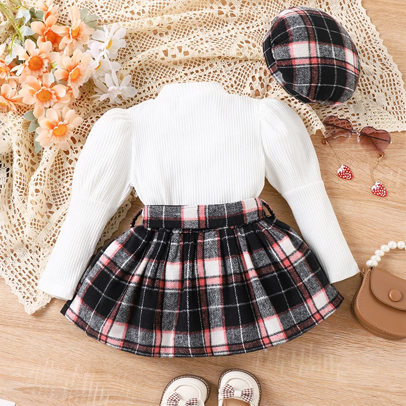 

Осенняя одежда для маленьких девочек 2T 3T 4T 5T 6T свитер с длинным рукавом рубашки клетчатая юбка платье шапка Зимний комплект одежды