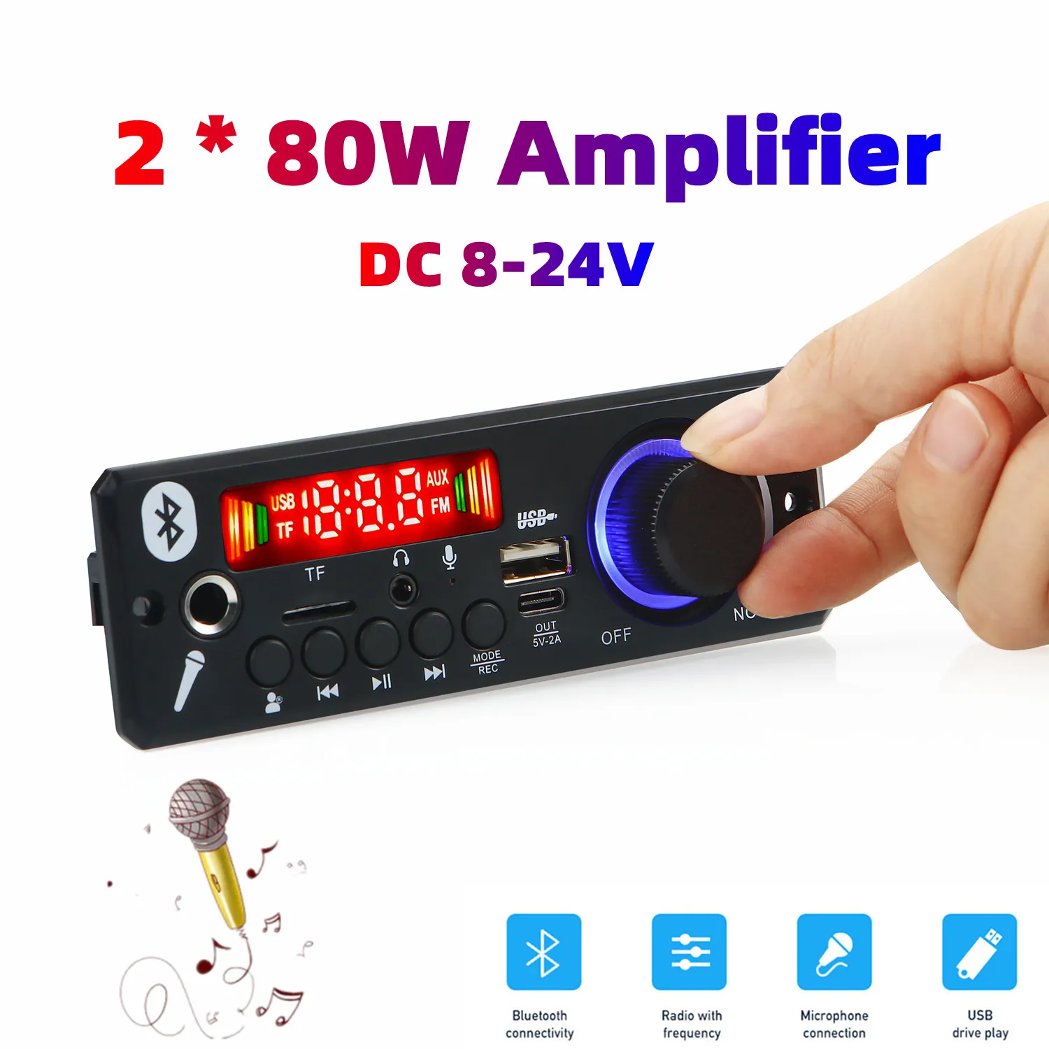 

2*80W Amplifier MP3 Player Decoder Board 12V Bluetooth 5.0 Car FM Radio Module Support TF USB AUX wav/wma decoder board