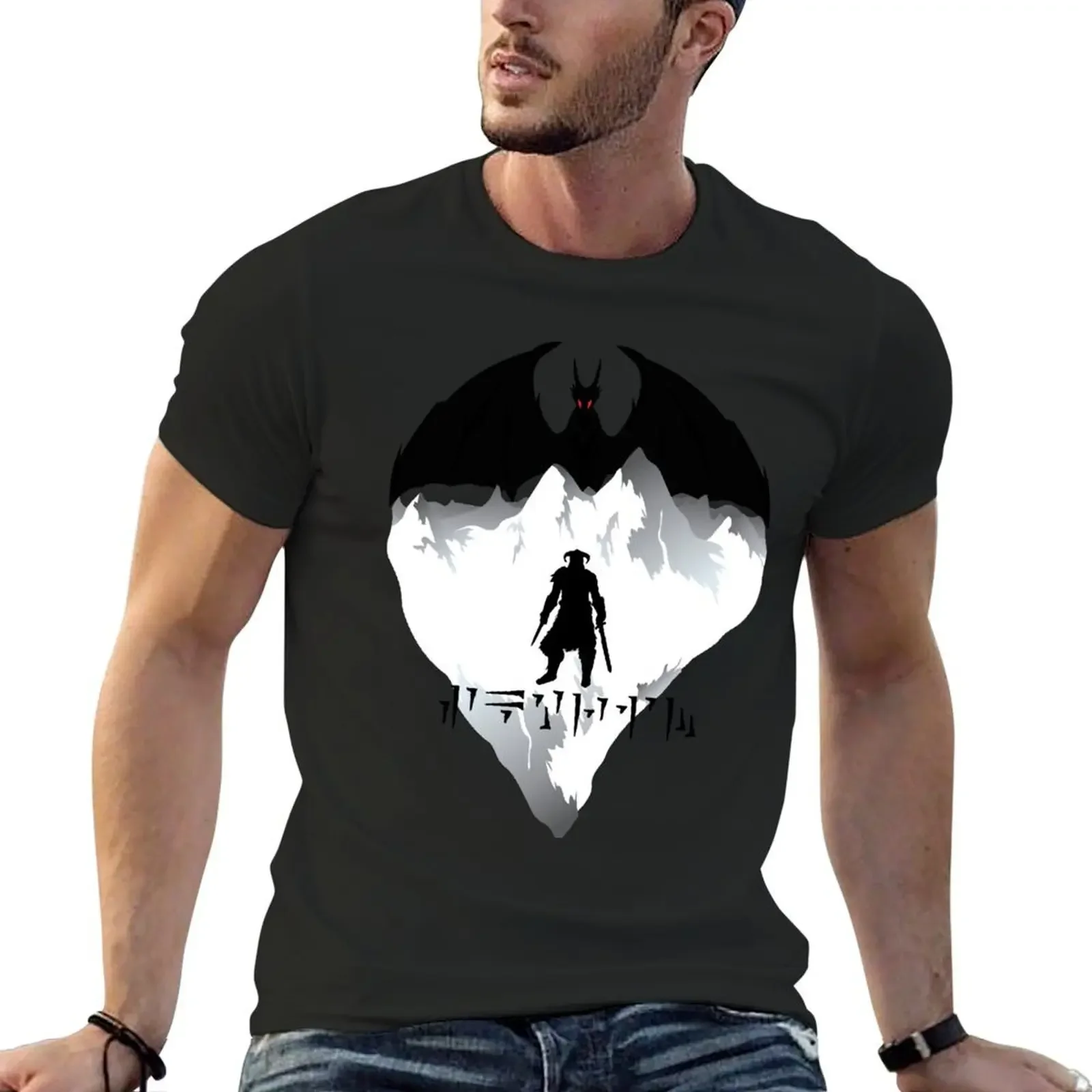 Футболка Dovahkiin черные таможенный дизайн ваши собственные винтажные футболки