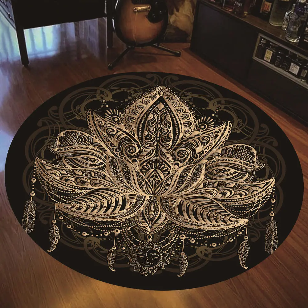 

Retro Round Personality Carpet Moon Lotus Record Design Living Room Non-slip Chair 3d Carpet Home Decor Tapis Salon Rugs Mats