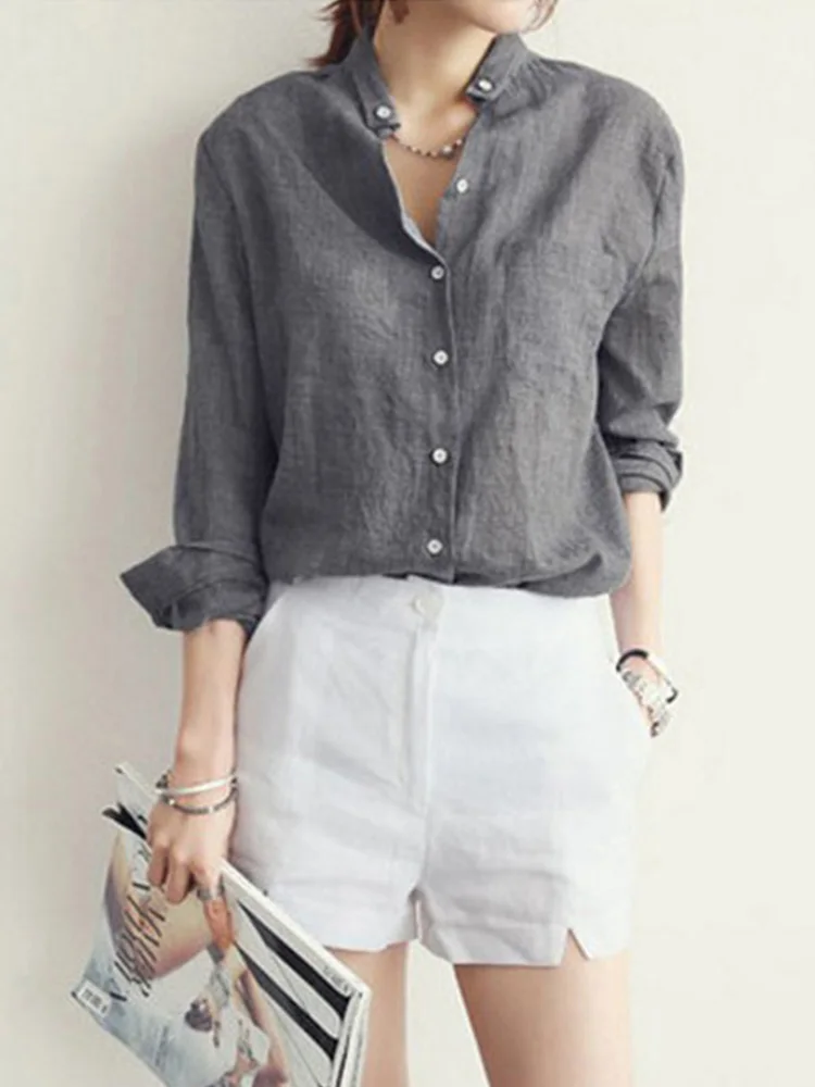 Женские топы Femme модная осенняя льняная белая рубашка 2024 женская блузка с длинным