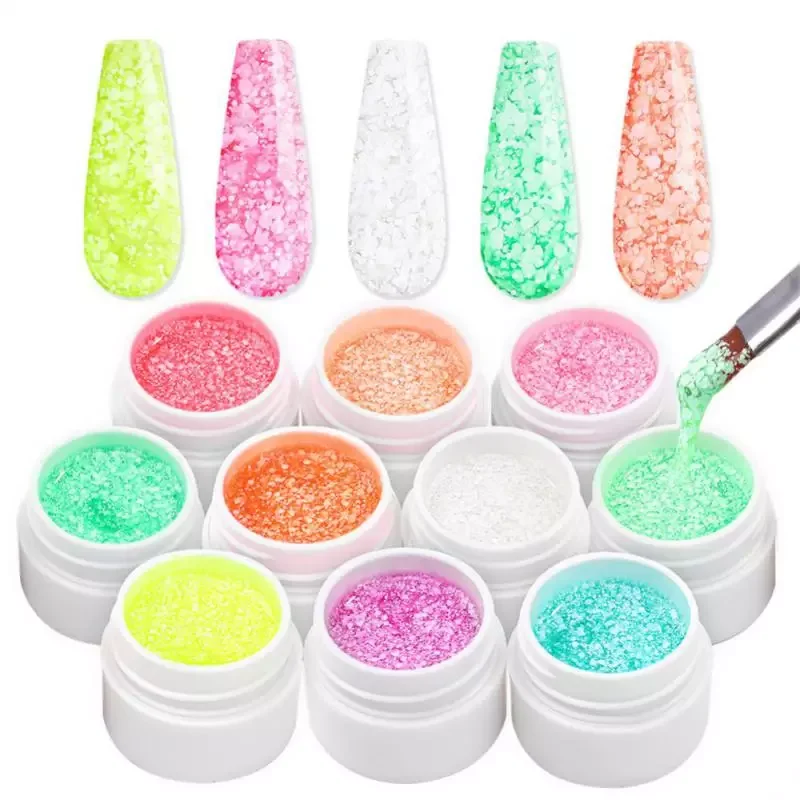 

NEW2023 10psc Glitter Gel Nail Polish Set Semi Permanen Hybrid Varnishes For Manicure Nail Art Design Snowflake Sequins Nail Ge