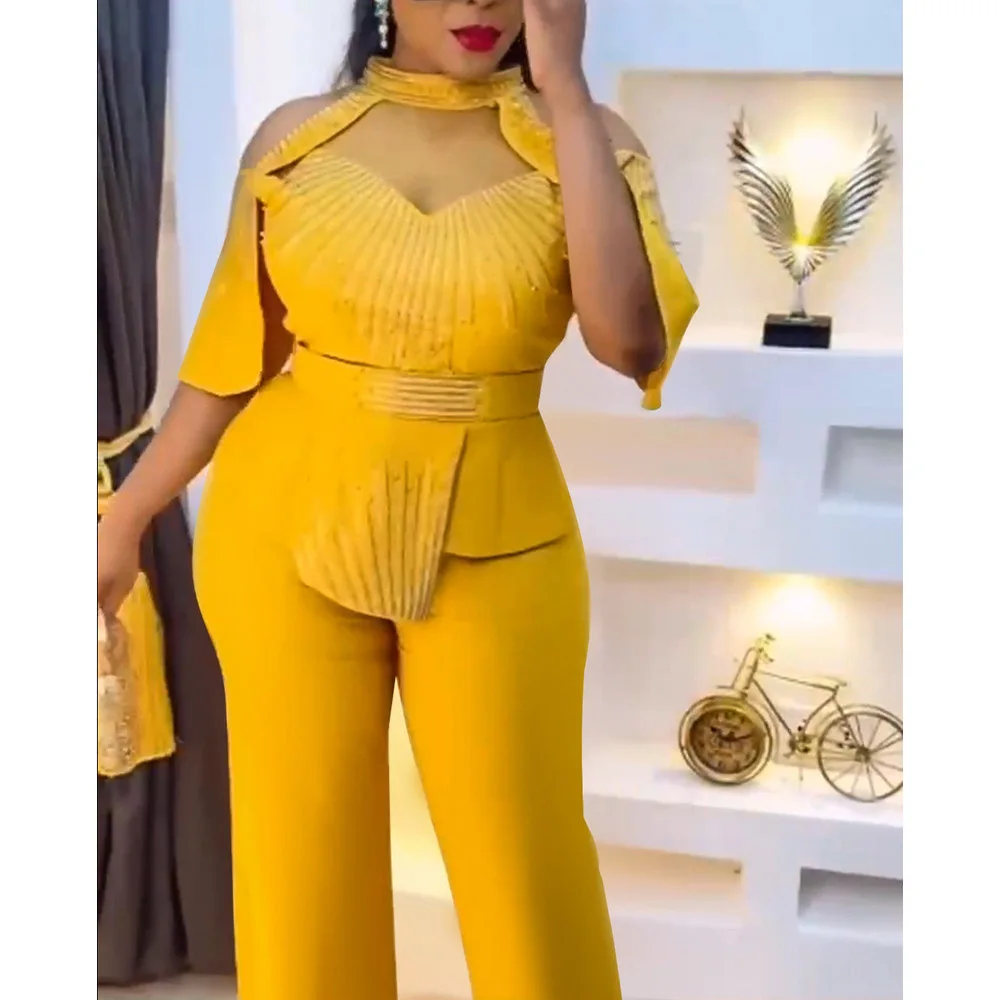

African Plus Size Rrhinestone 2 Pieces Set ( Tops+Pants) Party African Dresses for Women Evening Dinner Robe Africaine Femme 3xl