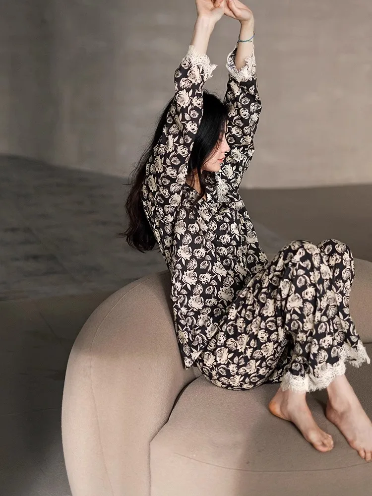 Новинка 2024 высококачественные хлопковые пижамы в стиле ретро с цветочным