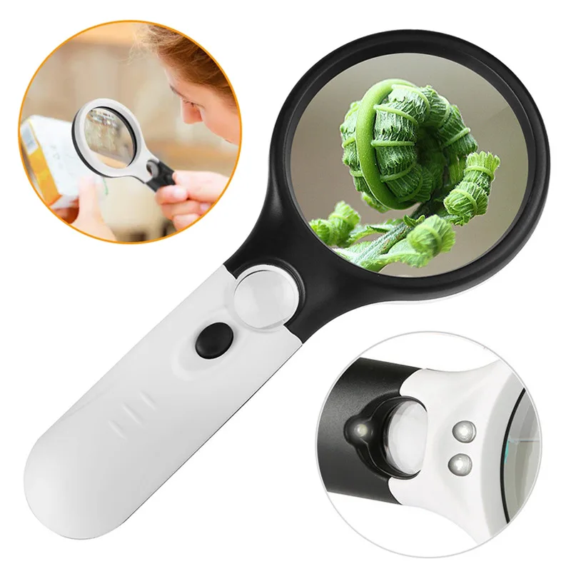 

Duel Lens 3X 45X Magnifying Glass with LED Light Handheld Reading Magnifier for Elder Illuminated Loupe Glasses Repair Eye Tools