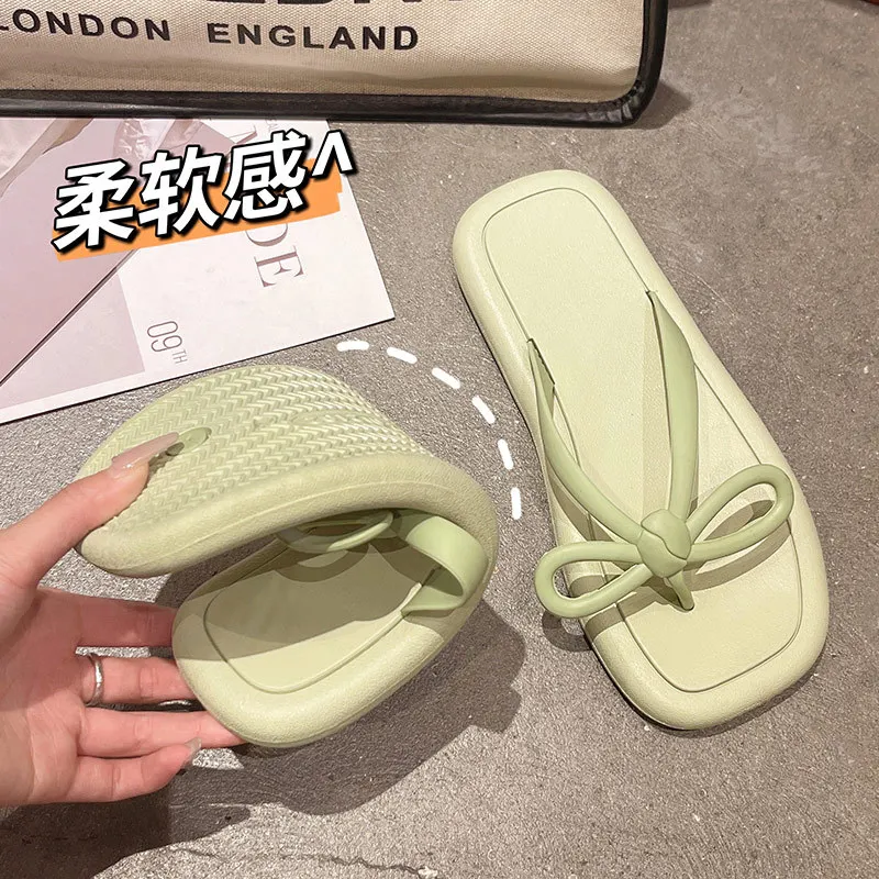 Summer Cute Designer Shoes 2023 Women Home Concise Slides EVA Antislip Thick Slippers For Lady Holiday Beach Bowknot Flip Flops