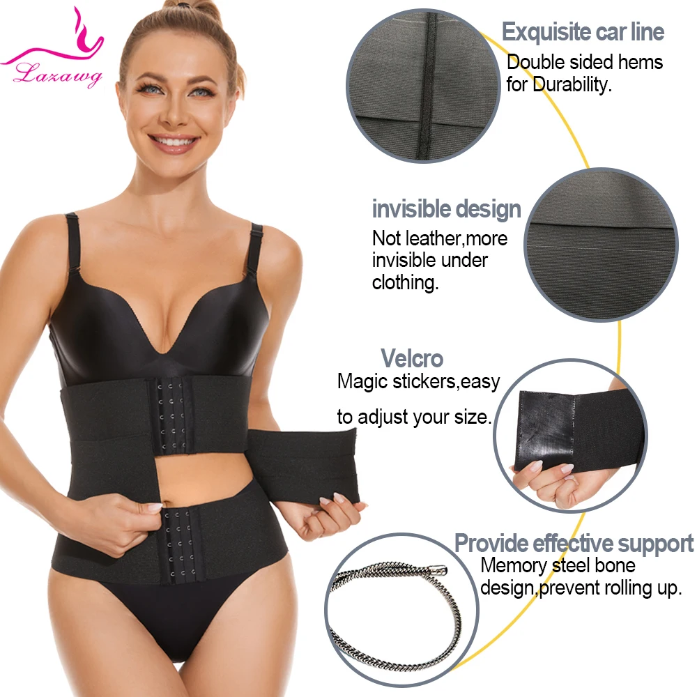 LAZAWG Women Waist Trainer with Wrap for Weight Loss Sauna Belt Corset Fat Burner Girdle Sweat Band Slimming Strap Body Shaper