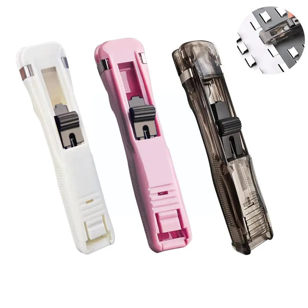 

Mini Traceless Hand Clip Push Stapler Reusable Transparent School Document Stapler Stationery Binding Office Paper Tool Arc S7d3